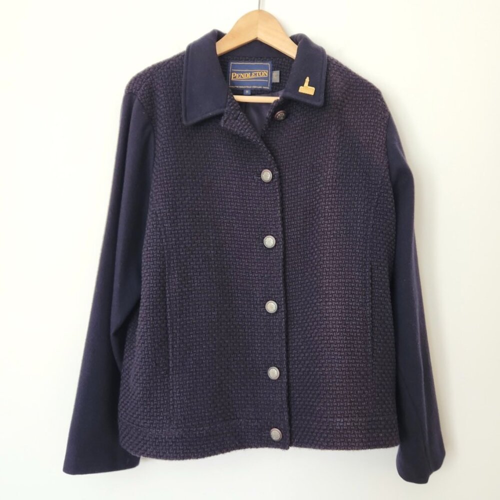Vintage Pendleton‎ Wool Jacket Eggplant Purple Crest Button 90s Women's Size 14